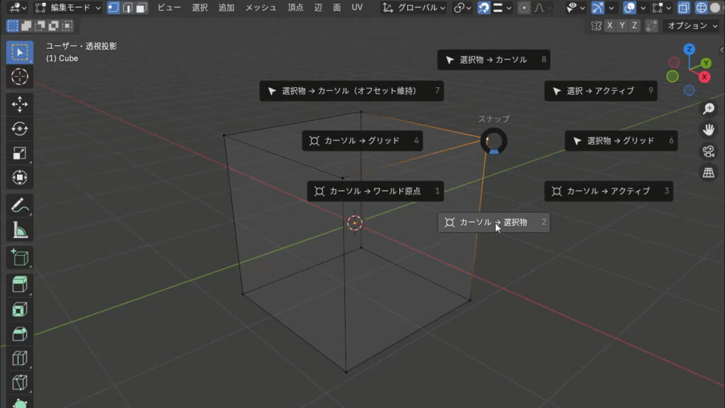 Blenderのショートカットキー『Shift + S + 2』の画像